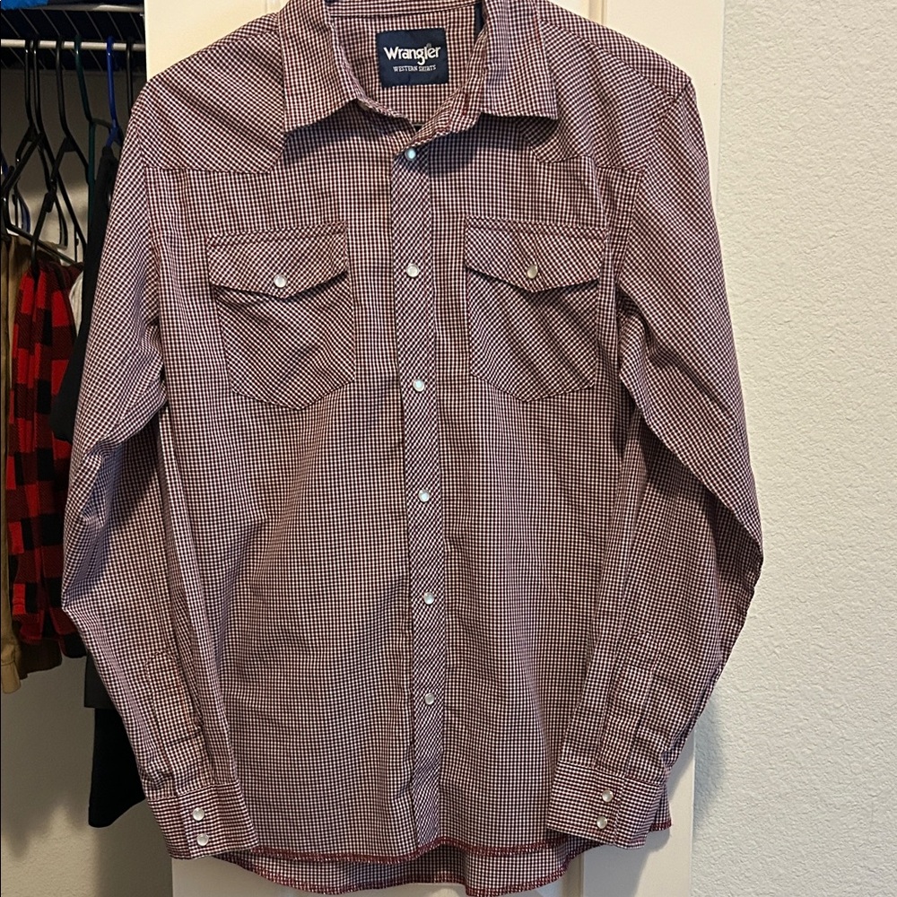 Wrangler Boys Burgundy Checkered Button Down Shirt